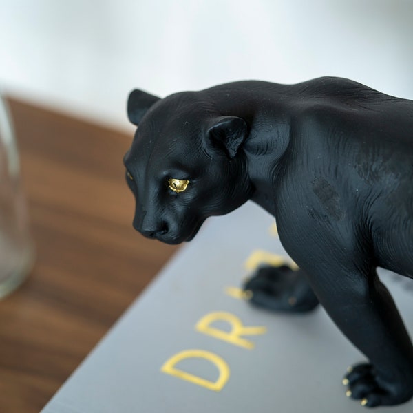 Panther Sculpture Black Animal Figurine Black Width 31cm