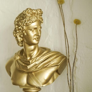 Apollo Statue, Apollo Bust, Greek Sculpture, Statuette Gold, Roman Sculpture,Greek God bust, Marble, Painted Statue, decorative Statue