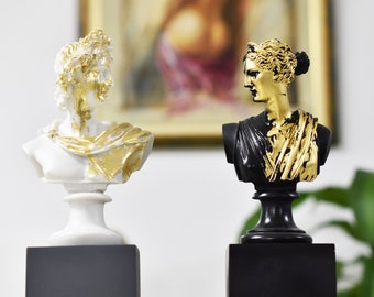 装飾彫刻 2 体セット アルテミスとアポロ ギリシャ神 高さ 21 cm