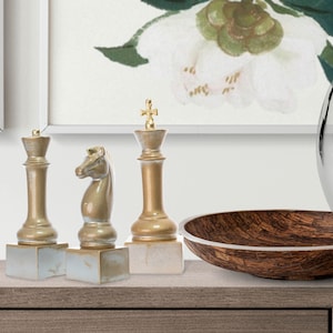 Große Schach Team Statuen 3 Stück Skulptur Minimalistische Wohnkultur Housewarming Gold-Silber Geschenke 28 cm Höhe