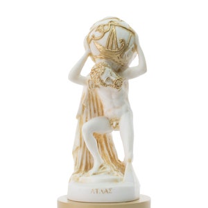 Atlas Statue Greek Mythology Ancient Patina Titan Sculpture 24 cm Height