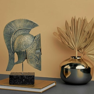 Spartan Helmet Leonidas Greek King Table Decor Bronze Sculpture 22.5 Height