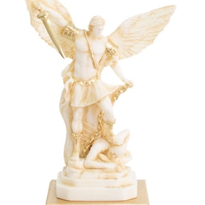 Michael Archangel Statue Christian Sculpture Greek Alabaster Handmade Religious Sculpture 19.5cm