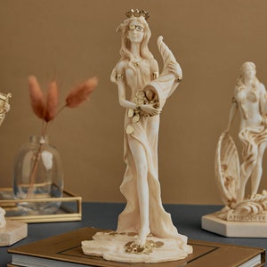 Fortuna Statue Greek Roman Goddess Tyche Handmade Alabaster Patina 21 Height