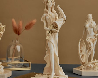 手作りのフォルトゥナ像：アラバスター製の富の女神の彫刻（29 cm