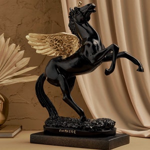 Unicorn Sculpture Black Gold Color Pegasus Figure Ancient Greek Horse Art Home Decor 32cm Height