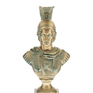 Alejandro Magno Gran Busto Escultura Base de Mármol 40 cm Altura