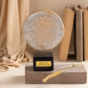 Phaistos Disc Museum Replica Sculpture Greek Ancient 1700 BC Art Home Decor 23cm Height