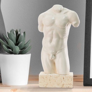 Male Naked Body Sculpture white stone Home Decor Hand Painted 21.5 cm Height