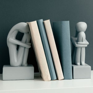 Modern Bookends Set Of 2 Pieces Cycladic Idols Sculptures Home Decor 20 cm Height Gray