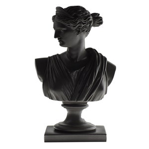 Artemis Bust Black Statue Diana Minimalist Home Decor Sculpture 20 inch Height