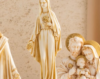 Statue Vierge Marie En Albâtre 23 Cm - Madonna Mère De Jésus, Sculpture Déco Main, Fabriquée En Grèce, Cadeau Spirituel