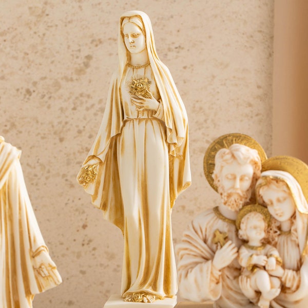 Statue Vierge Marie Mère de JÉSUS Sainte Vierge Marie Rose Sculpture 27,5 cm Hauteur