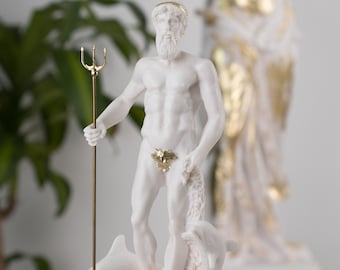 Poseidon Statue Greek God Of Sea Sculpture Handpaint 28 cm Height