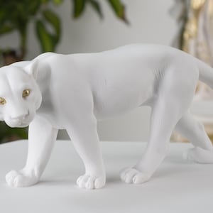 Panther Sculpture White Marble Animal Figurine Home Decor Width 31cm