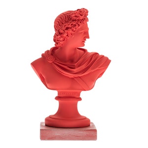 Apollo Statue,Greek Sculpture, Apollo Bust, Modern statuette, Roman Sculpture,Greek God Statue, marble, Painted Statue,decorative figurine Red
