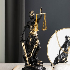 Art Statue Lady Justice Sculpture Black Gold Themis Greek Goddess 34cm Height