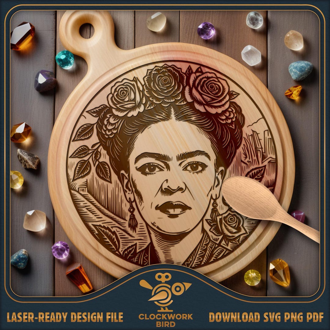 Frida Kahlo Portrait Cutting Board SVG: Laser Engraving File - Etsy