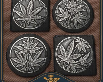Hemp Coaster Set Laser Files: Vintage Slate Engraving Design (SVG, PDF, PNG)