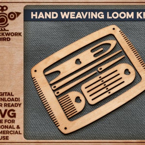Hand weaving kit: frame loom, rigid heddle, comb, shuttle and needles imagem 2