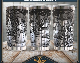 Snowman Tumbler SVG: Vintage Christmas Wrap (Laser Cut Digital File)