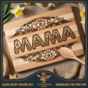 Dzień Matki „MAMA” Deska do krojenia SVG / plik laserowy deski do wędlin - Projekt w stylu vintage do grawerowania laserowego