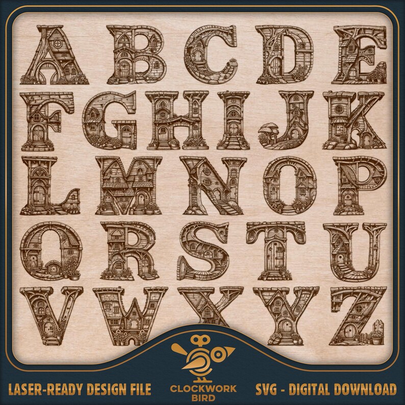 Fantasy Cottage Alphabet SVG – 37 Illustrated Initials for Laser ...