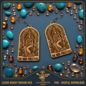 Los pendientes de cartas del Tarot de la Alta Sacerdotisa SVG - Archivos únicos de pendientes de Arcanos Mayores para corte y grabado por láser