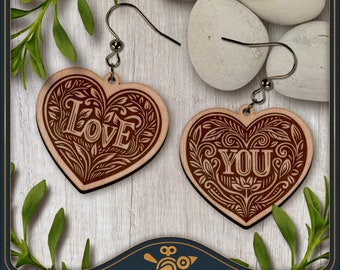 Love You Valentijnsdag Tekst Oorbellen SVG - Hart Oorbellen, Custom Earring Design - Uniek laserbestand voor snijden en graveren