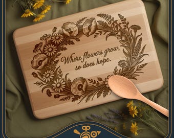 Waar bloemen groeien, groeit Hope Wildflower-krans SVG – snijplank lasergravure