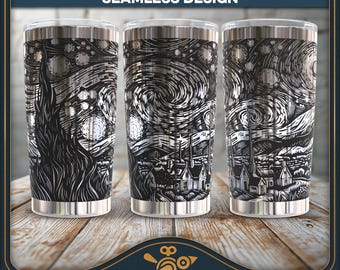 Starry Night Vincent Van Gogh style Tumbler pattern Seamless SVG laser file - design for 20oz or 30oz tumbler engraving