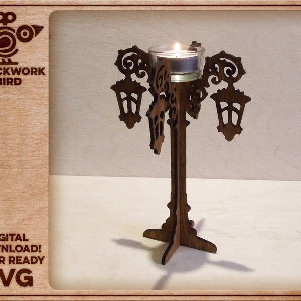 Victorian street lamp tea light / candle holder and jewelry stand / organizer 2 in 1 - Unique laser cut file