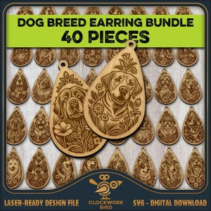 Dog Breed Earrings SVG Bundle, 40 Designs (Laser Cut Files)