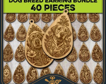 Dog Breed Earrings SVG Bundle, 40 Designs (Laser Cut Files)