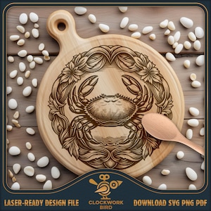 Granchio Tagliere decorativo rotondo SVG / Tagliere per salumi vintage file laser - Lazy Susan Design per incisione laser