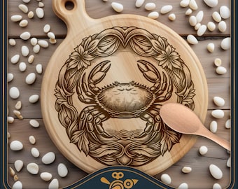 Krab snijplank SVG: vintage charcuterie laserbestand (digitale download)