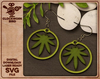 Hemp leaf earrings - Unique laser cut file