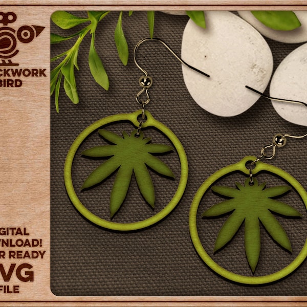 Hemp leaf earrings - Unique laser cut file