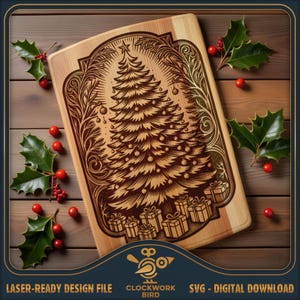 Kerstboom - SVG-snijplank / charcuteriebordlaserbestand - vintage-stijl ontwerp voor lasergravure