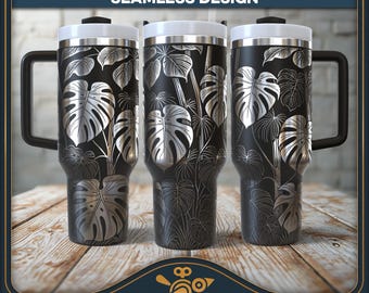 Tumbler Wrap SVG: Monstera Tropical Pattern - Vintage Style