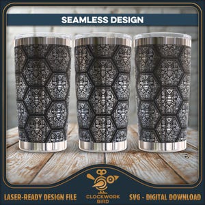 Naadloos SVG-laserbestand met honingraat en bijenbeker - vintage ontwerp voor gravure in 20 oz of 30 oz beker