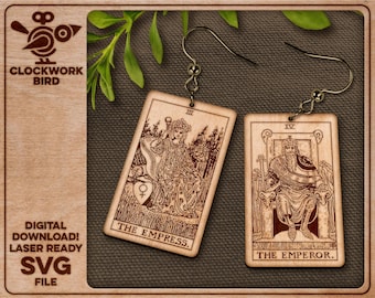 Royal Tarot card earrings: The Empress and The Emperor  - Unique laser cut file