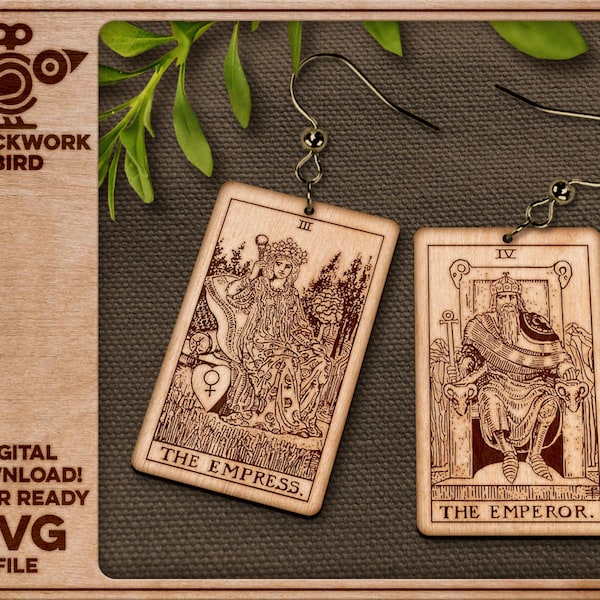 Royal Tarot card earrings: The Empress and The Emperor  - Unique laser cut file