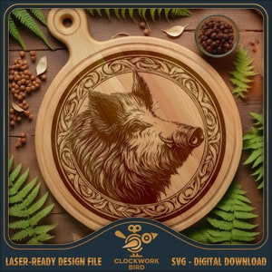 Tabla de embutidos de jabalí SVG: Diseño de grabado láser (descarga digital)