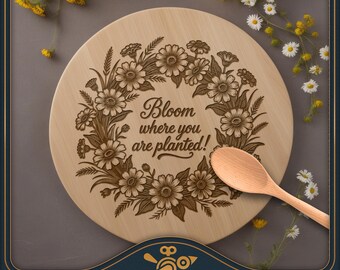 Bloei waar je bent geplant Wildflower-krans SVG – lasergravure snijplankontwerp