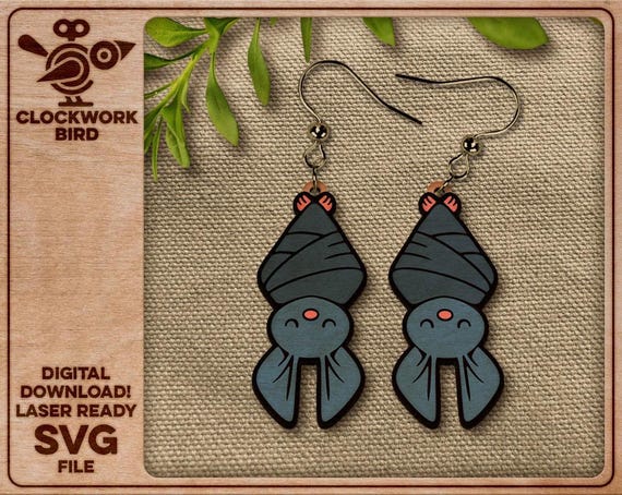 Sleeping Bat Earrings: Laser Cut SVG File (Digital Download)