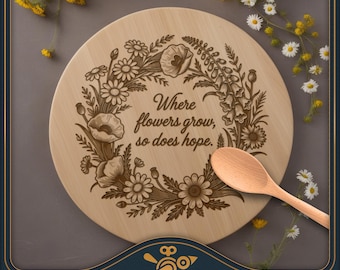 Waar bloemen groeien, groeit Hope Round Board SVG – Wildflower-krans lasergravure