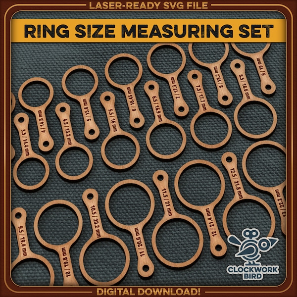 Ring size measuring set / Ring sizer gauges (22 pieces) - Unique laser cut file