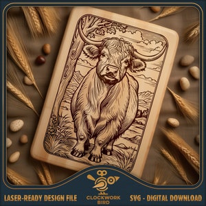 Snijplank SVG / charcuteriebord laserbestand: Highland Cow - snijplank Ontwerpbestand voor lasergravure