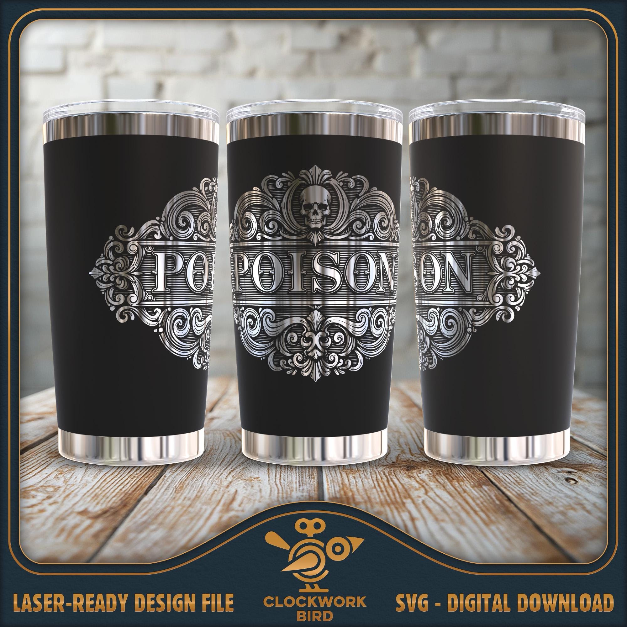 Poison Halloween Tumbler Wrap SVG laser file - Vintage label style design for 20oz 30oz and 40oz tumbler engraving